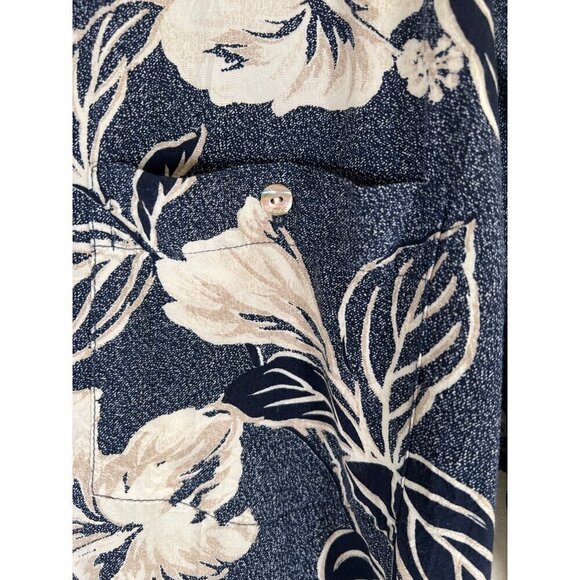 Vintage 90s Tori Richards Mens Size L Navy Hawaiian Shirt MOP Logo Buttons Surf - Picture 8 of 9